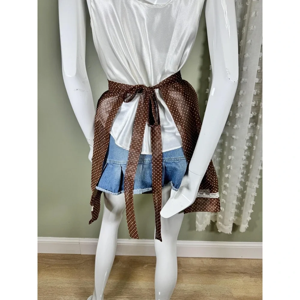 Vintage‎ 1960s 1970s Sheer Polka Dot Hostess Apron Lace Brown Cottage Core